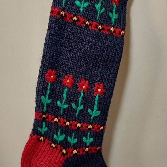 3 Flower Knit Christmas Stockings - Picture 3 of 3